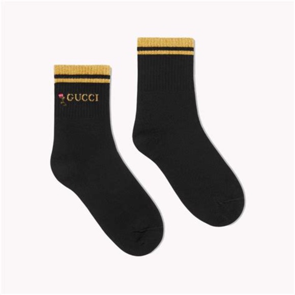 GUCCI Metallic Logo Crew Socks In Black Shiny Pong - Picture 4 of 9